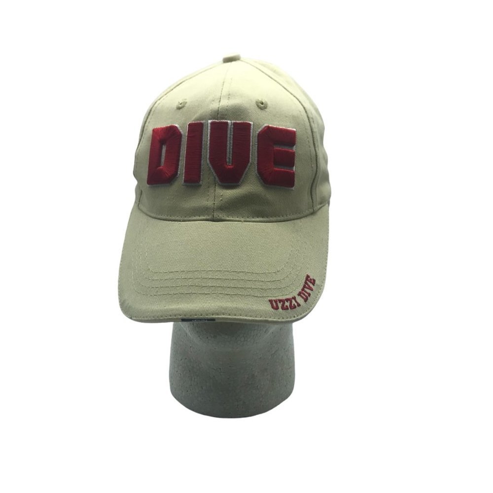 UZZI DIVE baseball cap hat Men‎ Adjustable 100% Cotton Cream Red Hook Loop Close